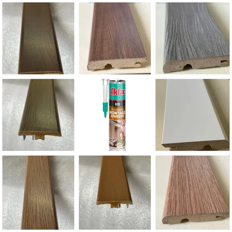 Flooring accessories including skirting boards, transition strips, glue and underlay for professional installation